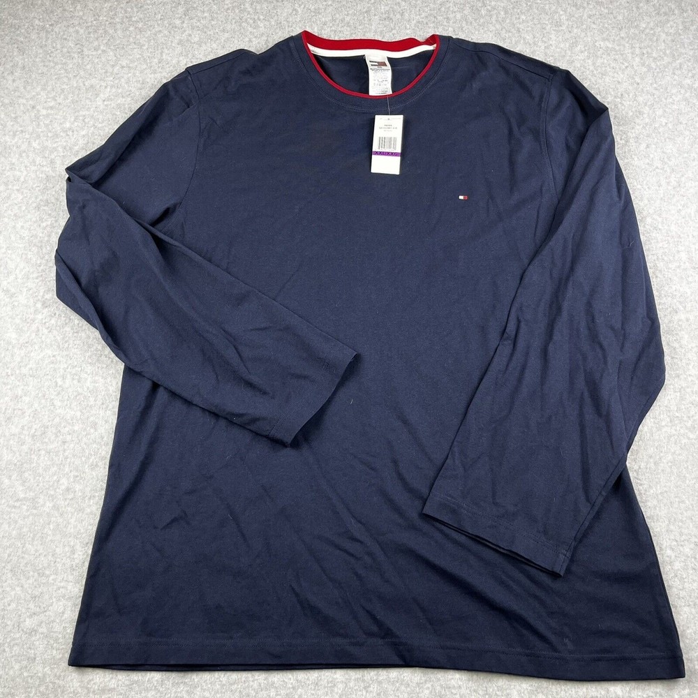 Tommy Hilfiger Long Sleeve Shirt Mens XXL Blue Vermont Red Crew Collar NWT